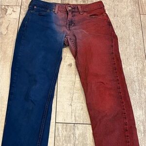 Two-Tone Blue and Red Women Jeans